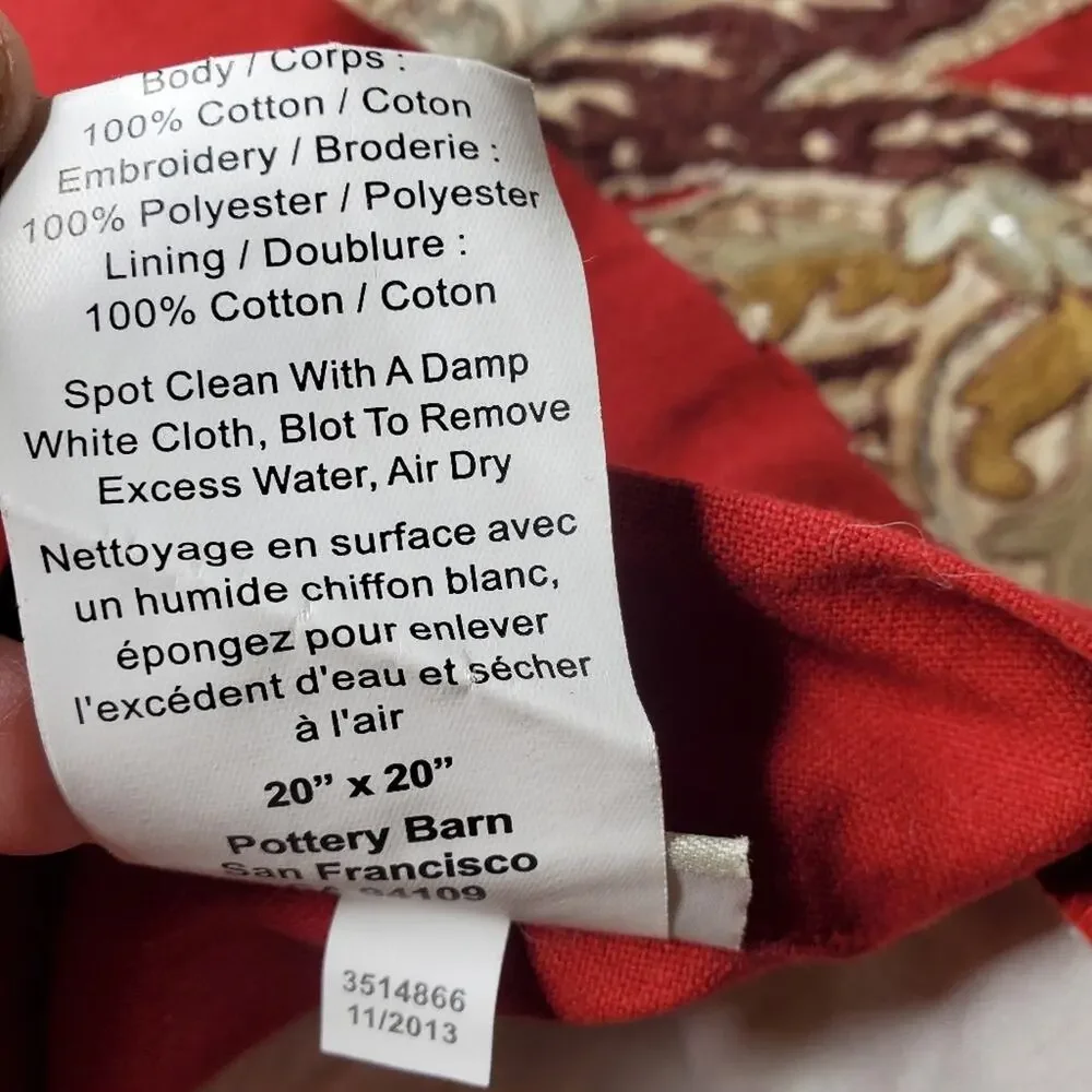 Pottery Barn set of 2 Red & Gold floral throw pillow red fall theme cover 21